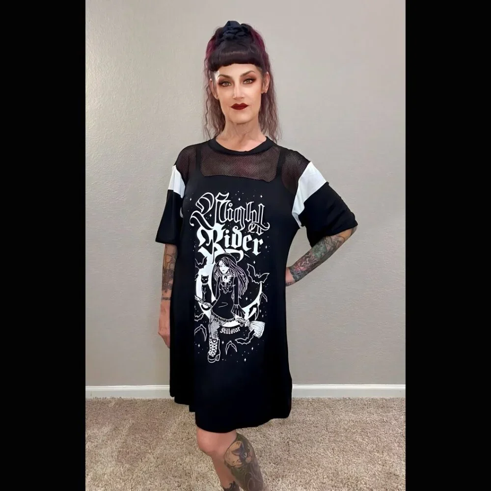 NWOT Killstar Nightrider Dress Witch Tunic Goth Punk Whimsgoth Black & White L - Picture 3 of 14